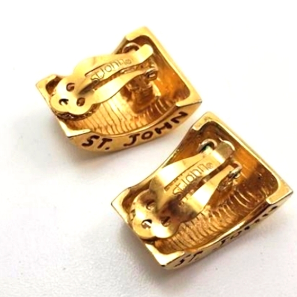 St. John Jewelry - VTG Signed pair of St. John Gold crescent clip-on Earrings